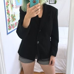 1980s Vintage Black Wool Blazer
